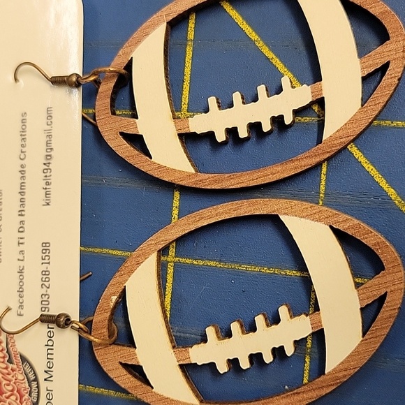 Football Wood 2.25" Earrings - Picture 1 of 1
